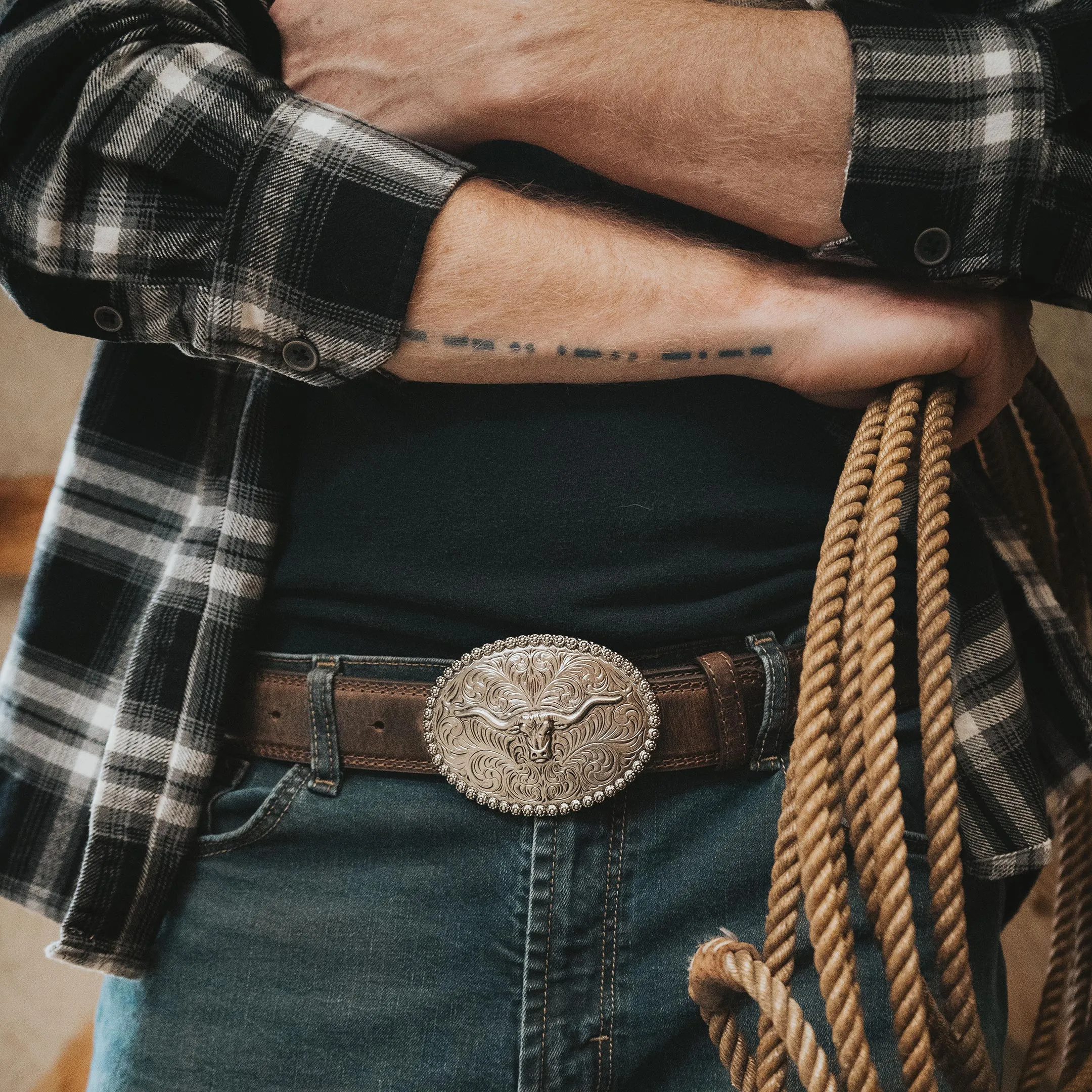 1 1/2" Longhorn Berry Edge Plaque Buckle Belt
