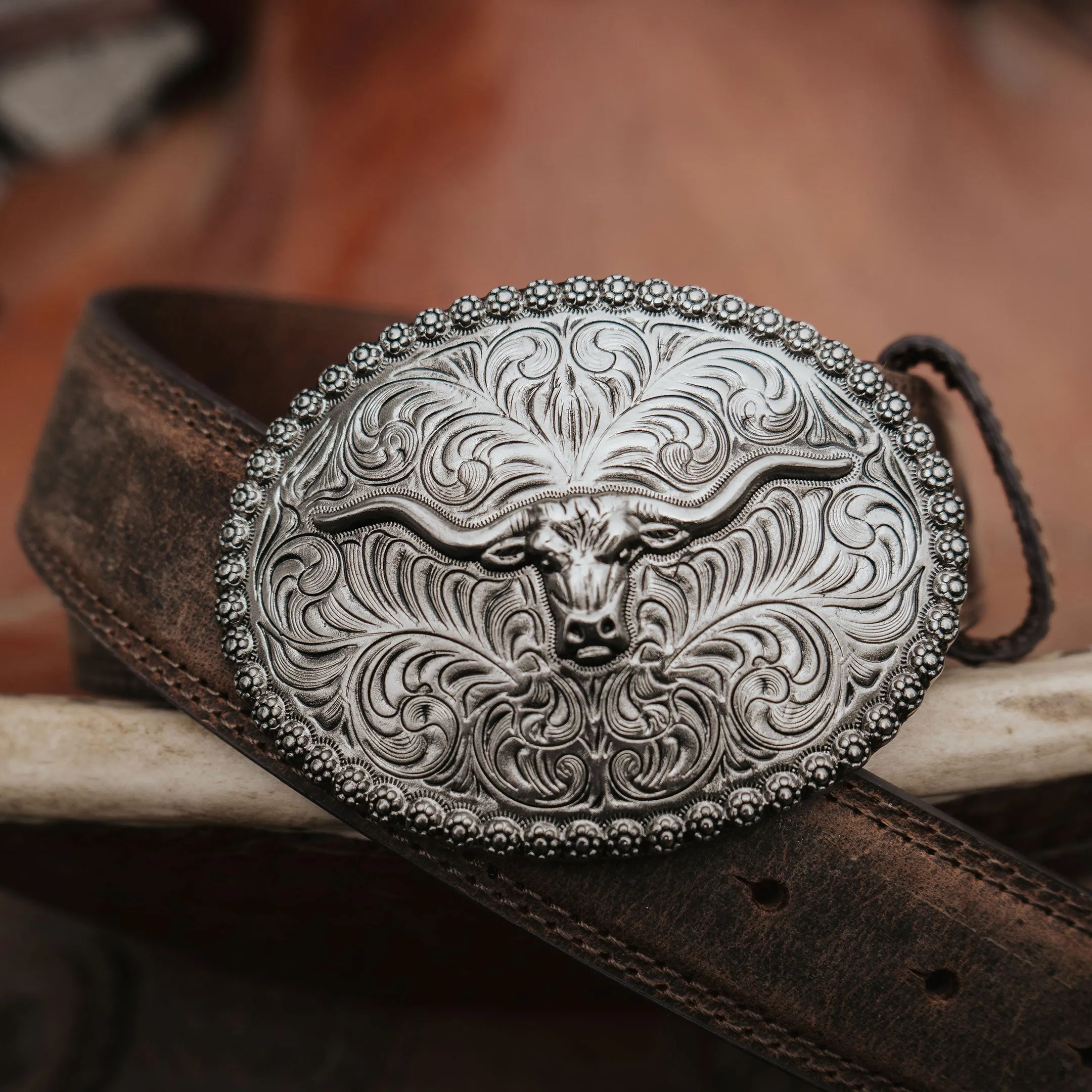 1 1/2" Longhorn Berry Edge Plaque Buckle Belt