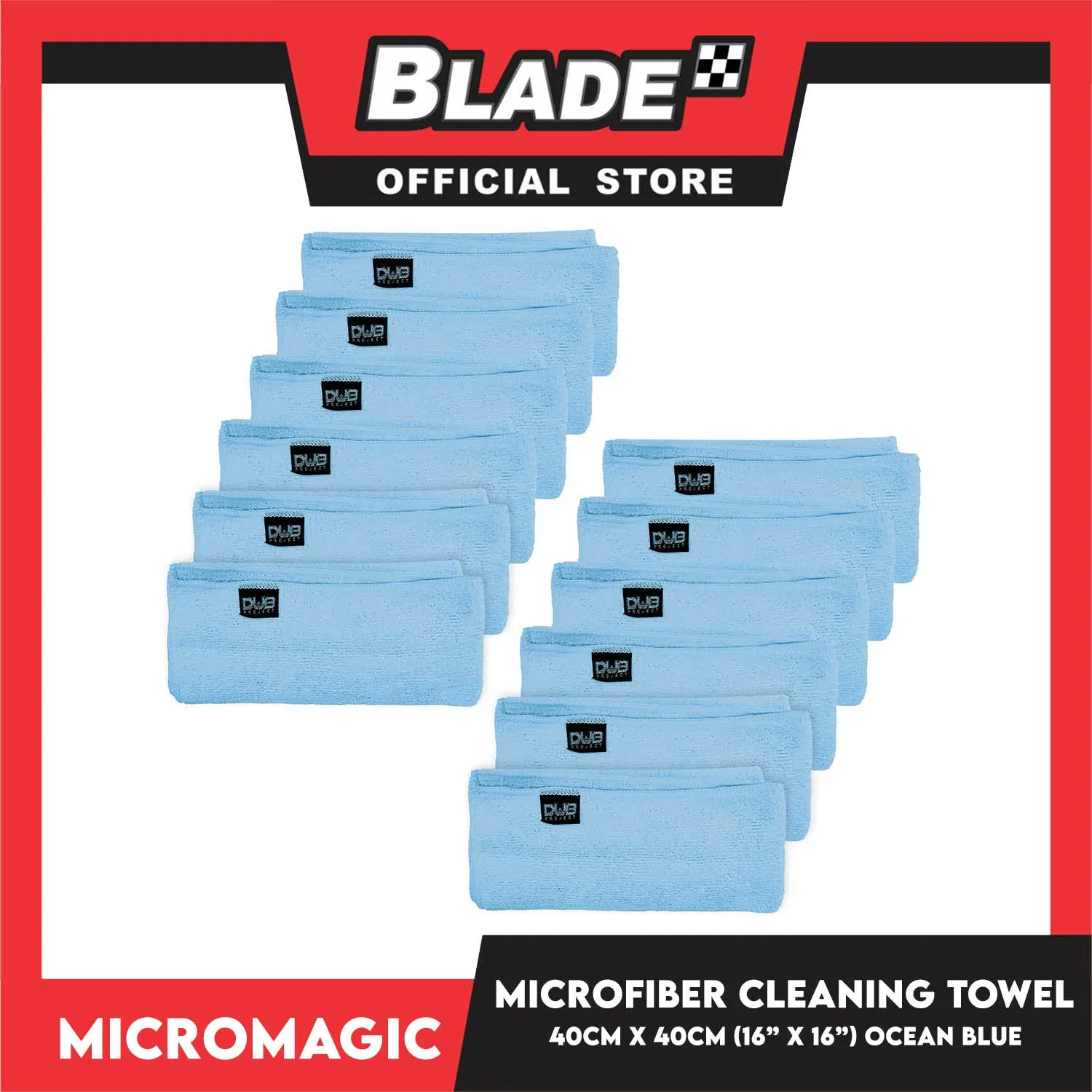 12pcs Micromagic MicroFiber Cleaning Towel 40cm x 40cm (Ocean Blue) Scratch-Free, Washable