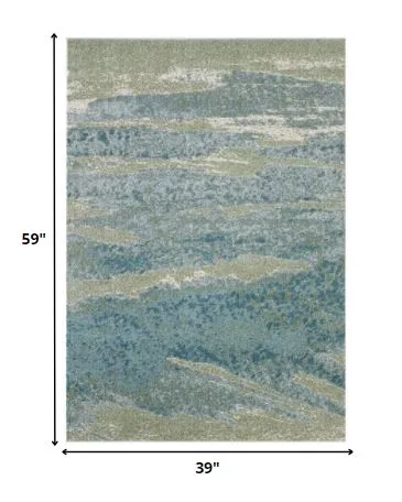 3’ x 5’ Blue Sage Impressionistic Ocean Area Rug