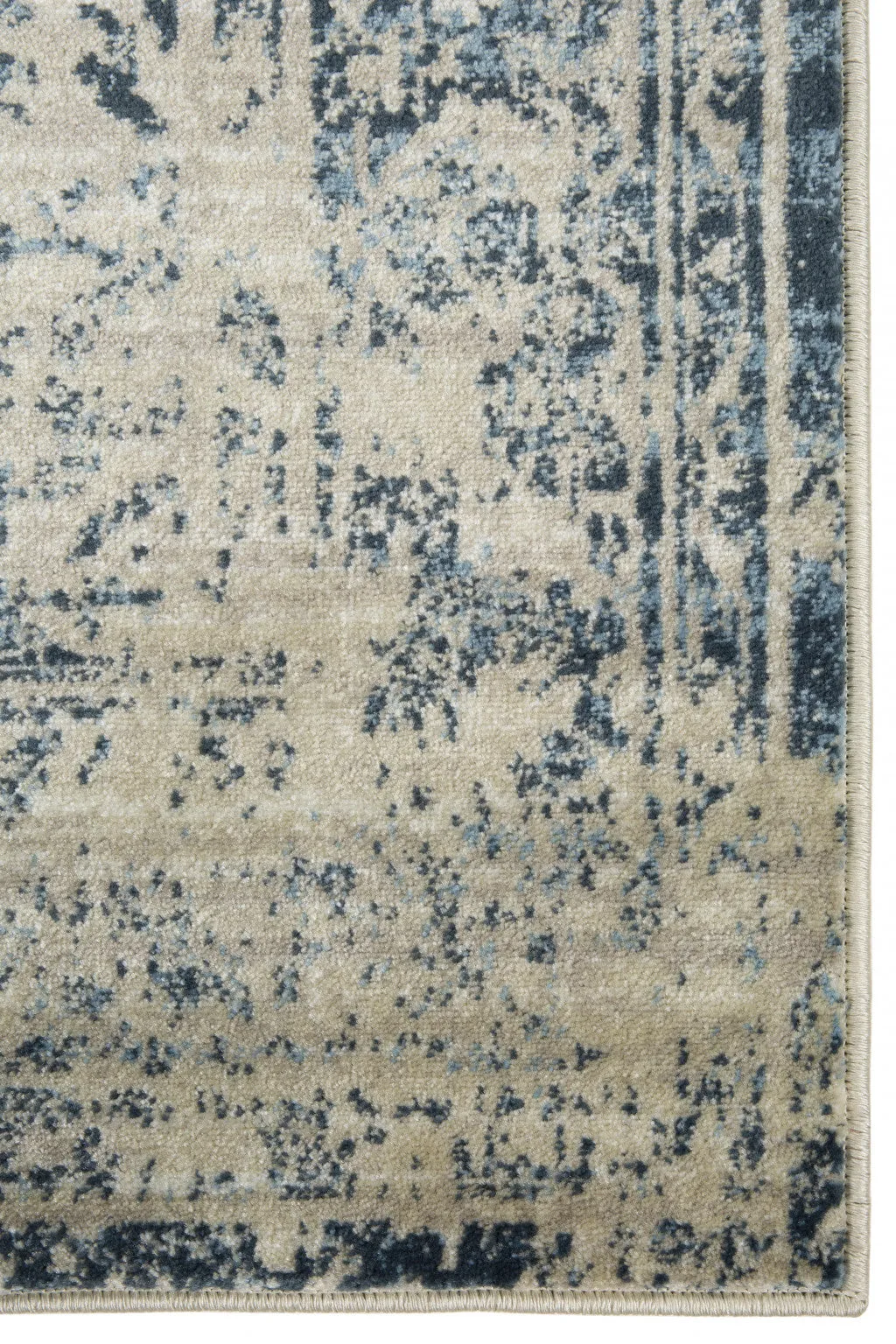 5’ x 8’ Beige Blue Distressed Medallion Area Rug