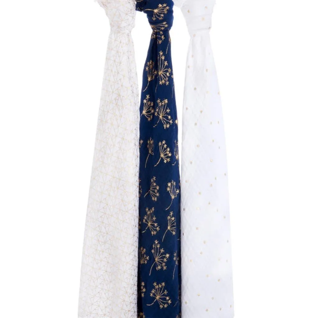ADEN   ANAIS Cotton Muslin Swaddles 3 Pack - Metallic Gold Deco