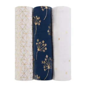 ADEN   ANAIS Cotton Muslin Swaddles 3 Pack - Metallic Gold Deco