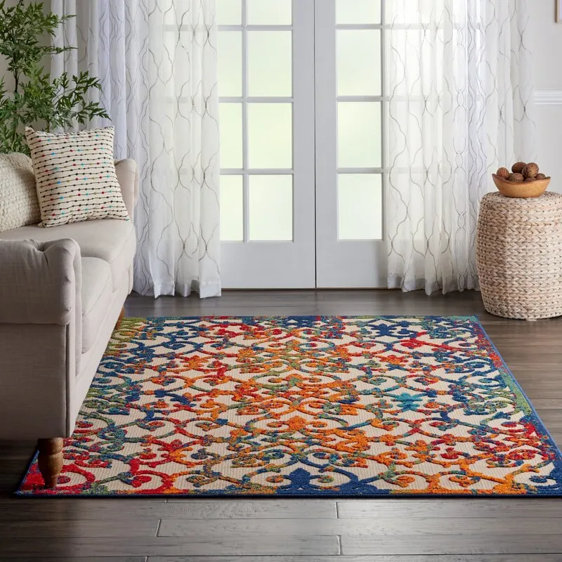 Amazing Nourison Aloha ALH21 Multicolour Easy-Care Indoor-Outdoor Rug, 5Ft 3 Inch X 7 Ft 5 Inch! Retails $175 