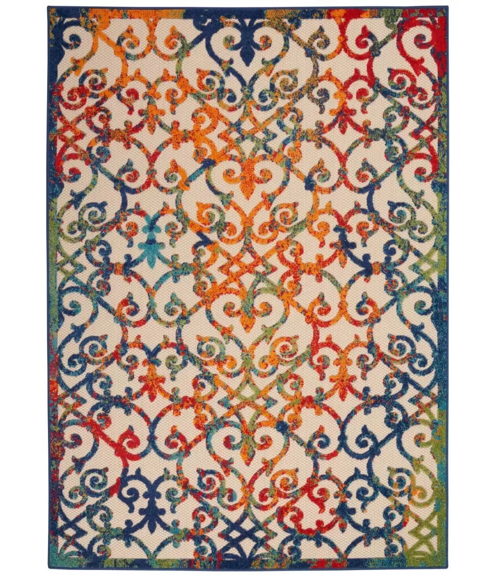Amazing Nourison Aloha ALH21 Multicolour Easy-Care Indoor-Outdoor Rug, 5Ft 3 Inch X 7 Ft 5 Inch! Retails $175 