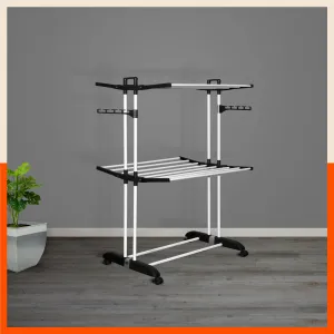 Bathla Mobidry Terra 2 Level Steel Modular Cloth Drying Stand For Home (Black - Medium) Made in India