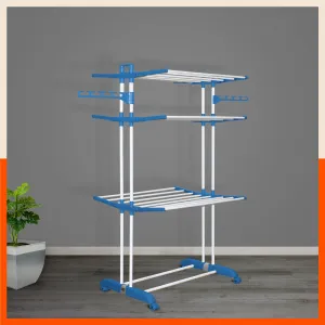 Bathla Mobidry Terra 3 Level Steel Modular Cloth Drying Stand For Home (Blue - Large) Made in India