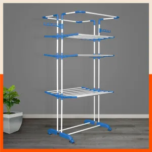 Bathla Mobidry Terra 4 Level Steel Modular Cloth Drying Stand For Home (Blue - Extra Large) Made in India