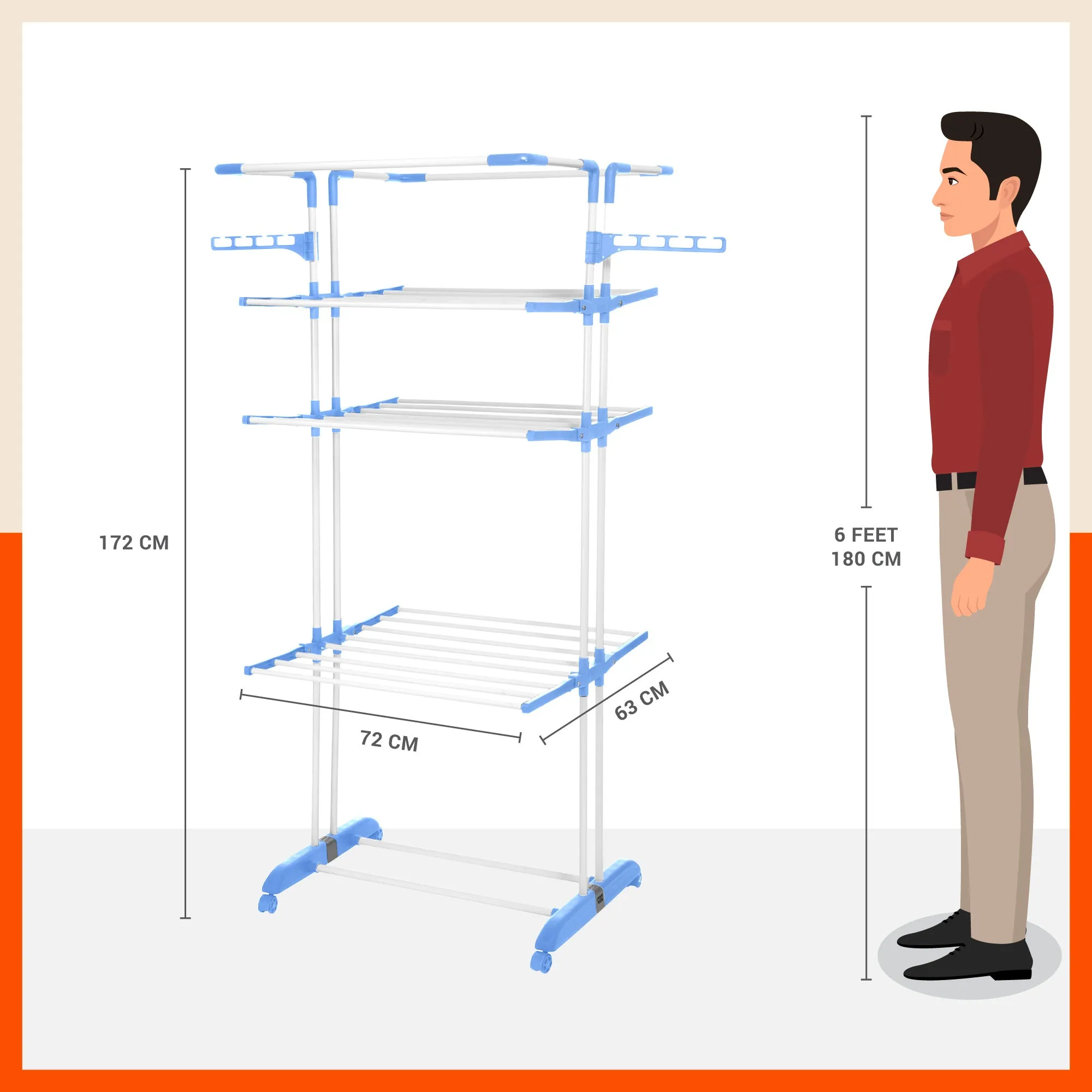 Bathla Mobidry Terra 4 Level Steel Modular Cloth Drying Stand For Home (Blue - Extra Large) Made in India