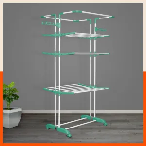 Bathla Mobidry Terra 4 Level Steel Modular Cloth Drying Stand For Home (Teal - Extra Large) Made in India