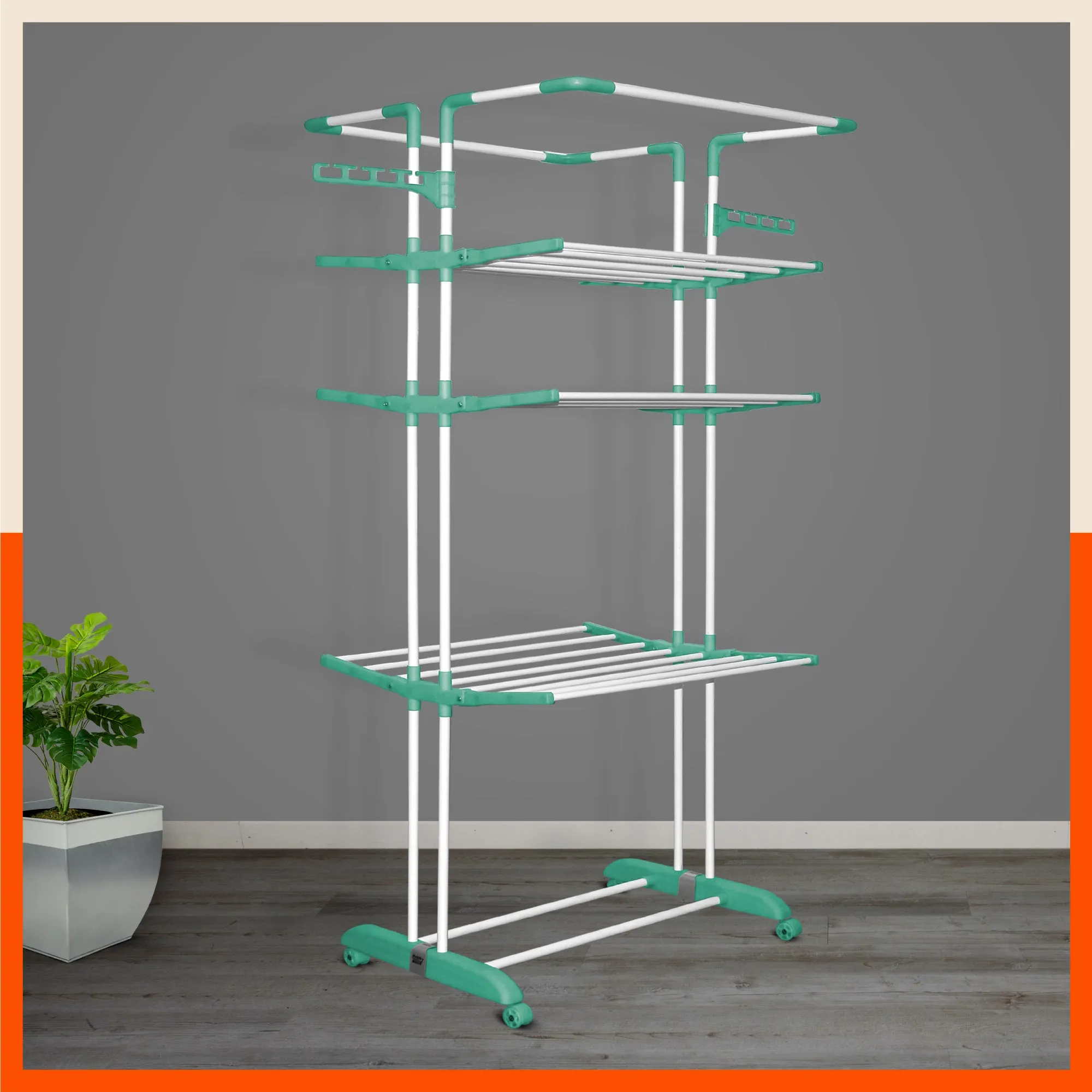 Bathla Mobidry Terra 4 Level Steel Modular Cloth Drying Stand For Home (Teal - Extra Large) Made in India