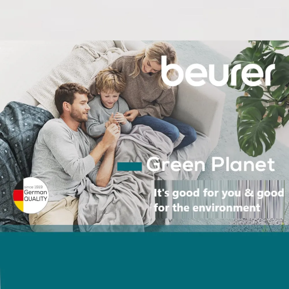 Beurer HD 75 Grey Eco Friendly Green Planet Heated Overblanket - 180x130cm