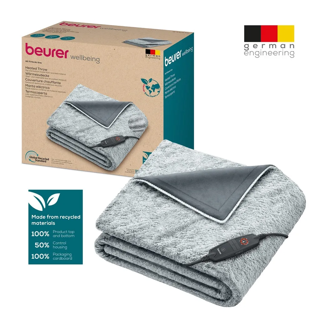Beurer HD 75 Grey Eco Friendly Green Planet Heated Overblanket - 180x130cm