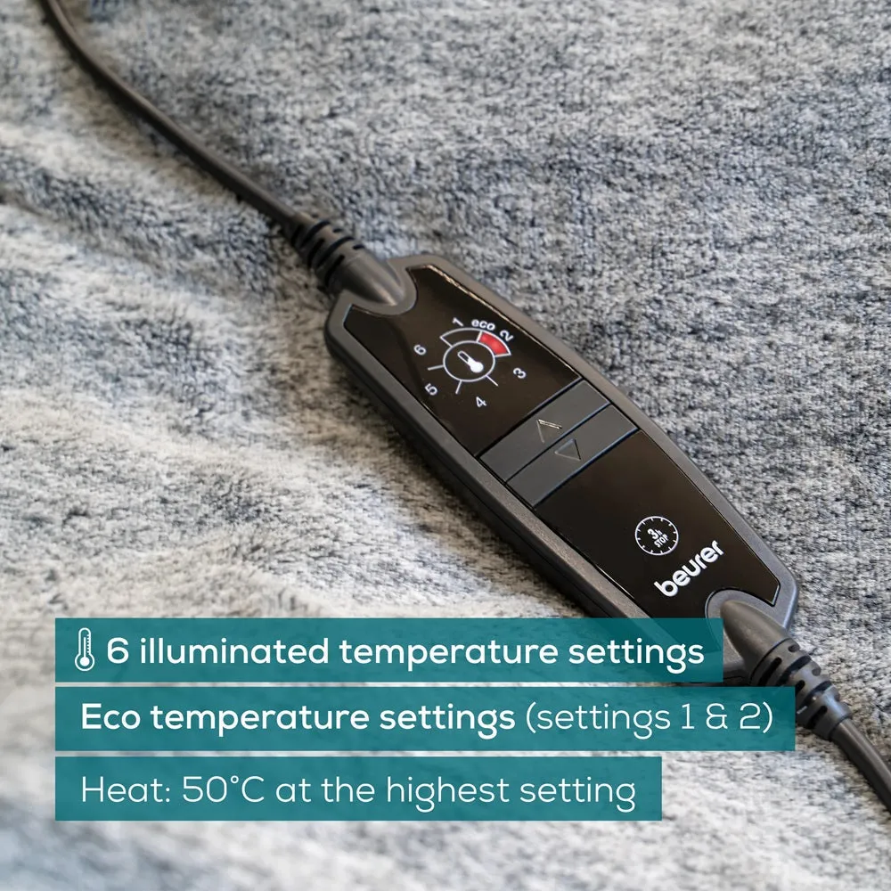 Beurer HD 75 Grey Eco Friendly Green Planet Heated Overblanket - 180x130cm