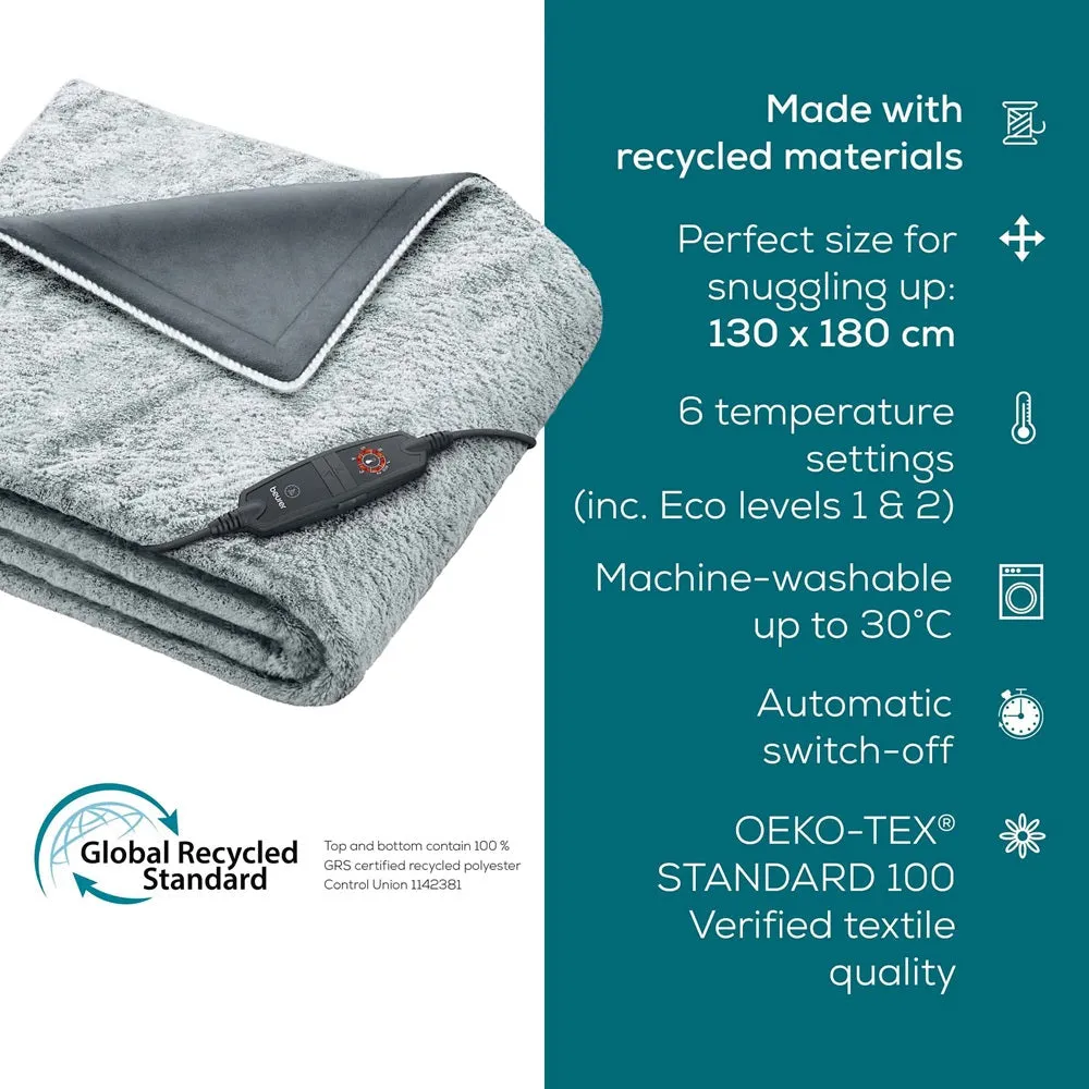 Beurer HD 75 Grey Eco Friendly Green Planet Heated Overblanket - 180x130cm