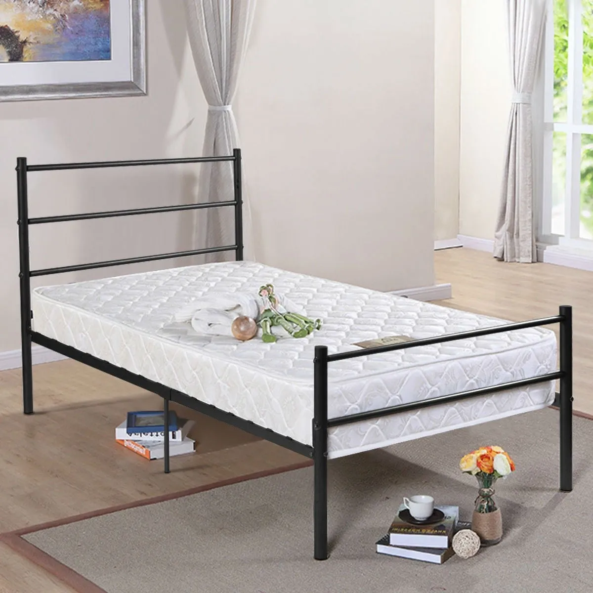 Black Steel Twin Heavy Duty Basic Platform Bed
