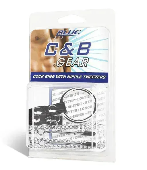 Blue Line COCK RING WITH NIPPLE TWEEZERS