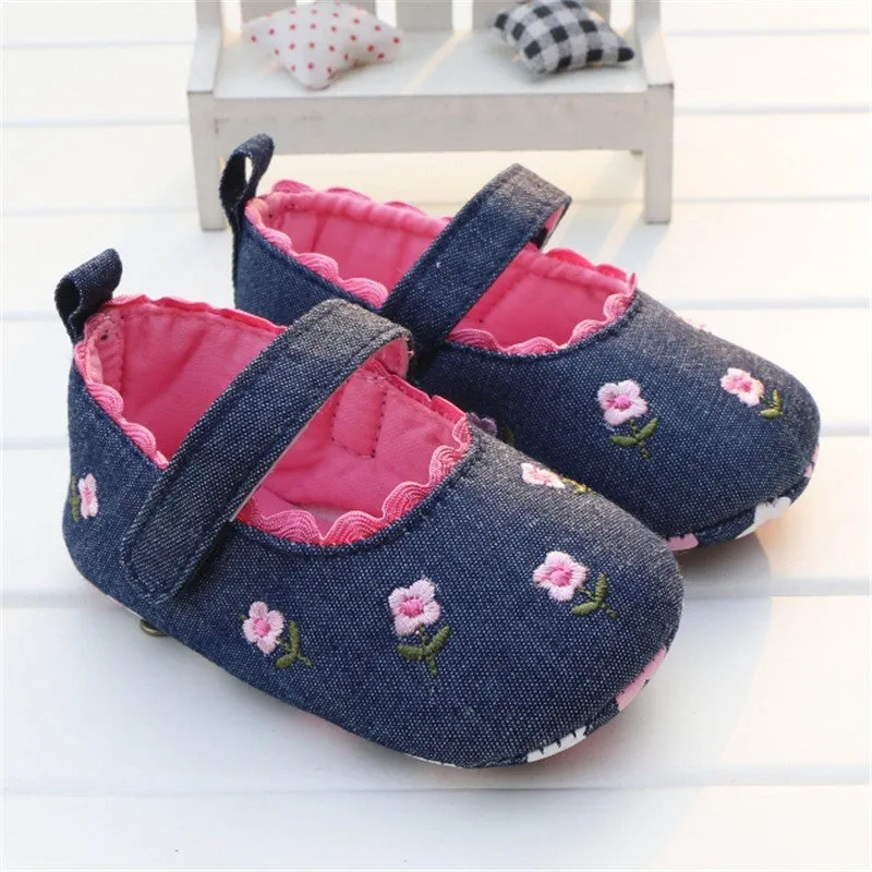 born Baby Girls Flower Shoes Toddler Soft Bottom Kids Crib First Walkers Shoes