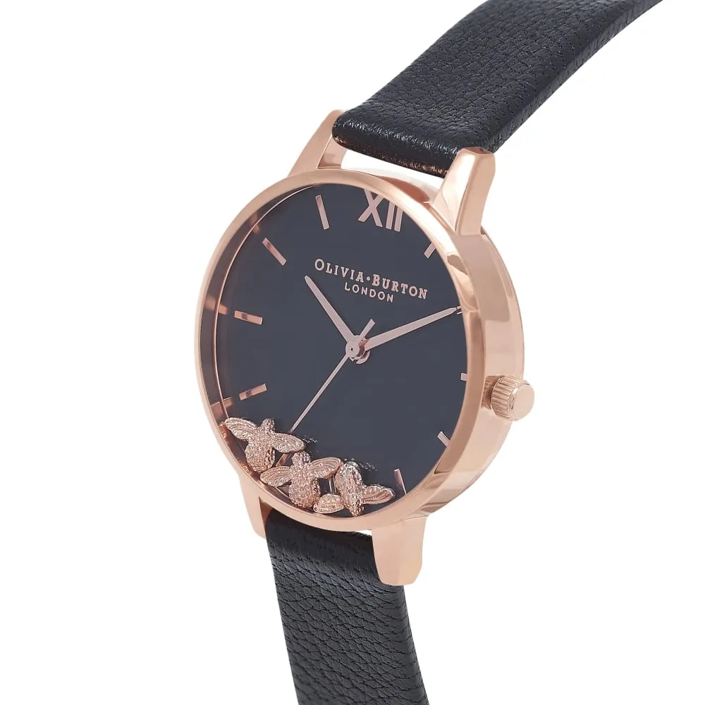 Busy Bees Midi Black Dial Black and Rose Gold Watch