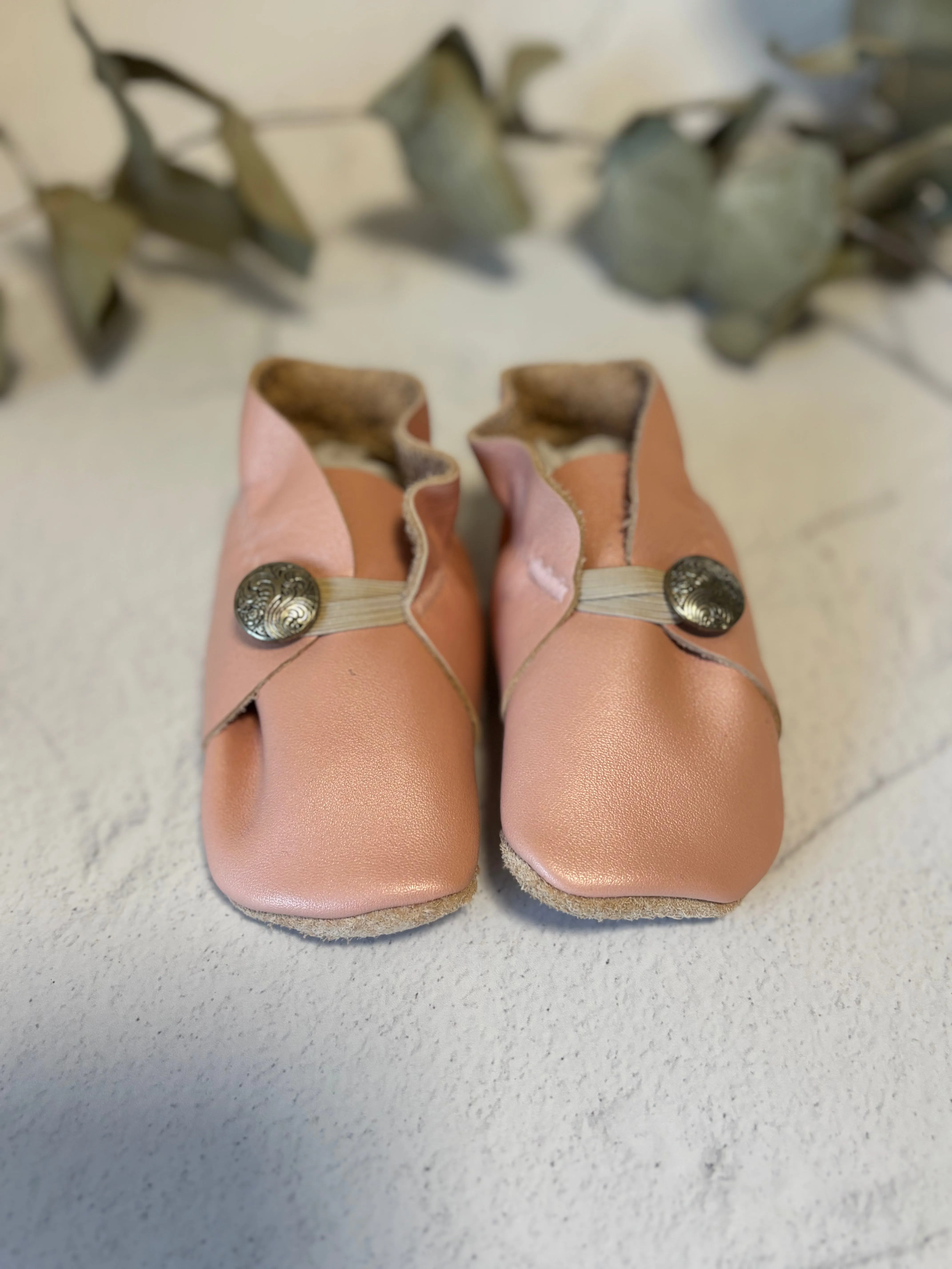 Button Bootie - Pearl Pink Leather