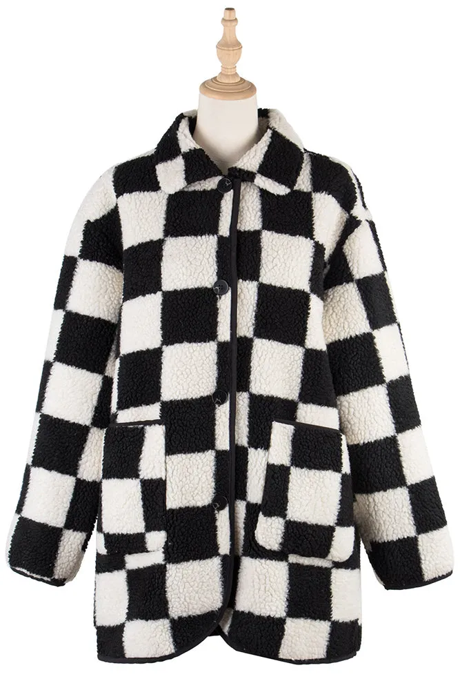 Checked Plaid Fluffy Winter Outfits Coat