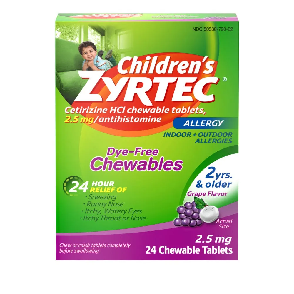 Children’s Zyrtec Allergy Dye-Free Chewables, 2 Years & Older, Grape Flavor