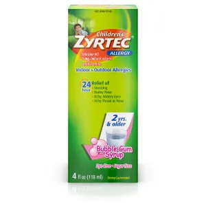 Children’s Zyrtec Allergy Syrup, Dye-Free, Sugar-Free Bubble Gum