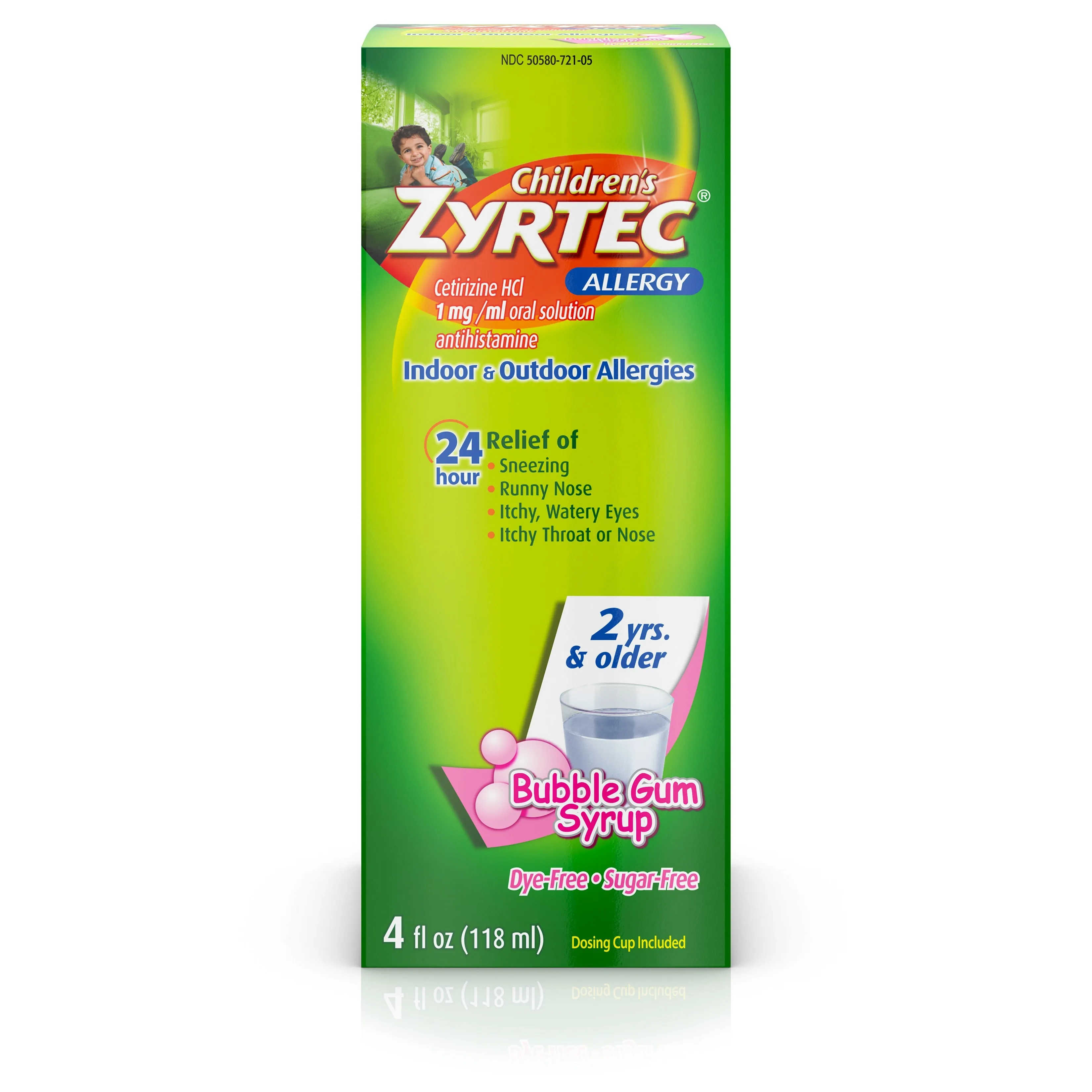 Children’s Zyrtec Allergy Syrup, Dye-Free, Sugar-Free Bubble Gum