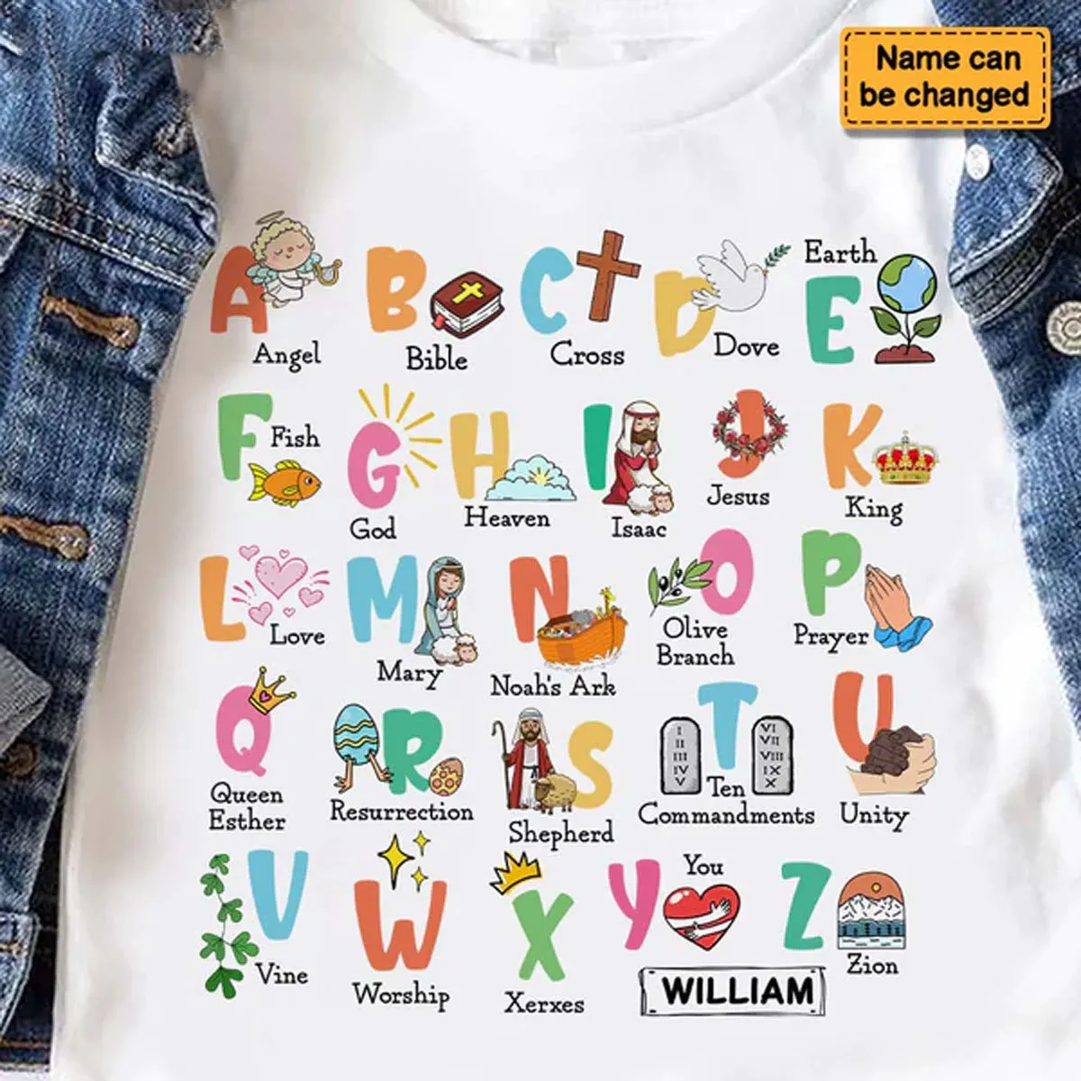 Christianartbag T-shirt, Bible Alphabet Kid T-Shirt, Children's Printed T-Shirts, CABTK01160923.