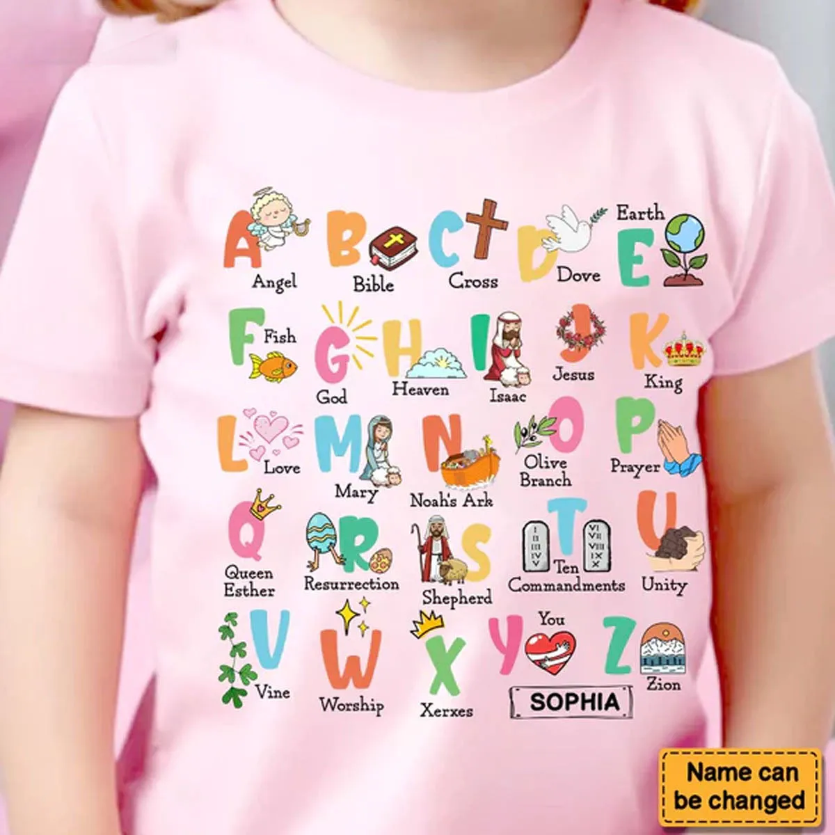 Christianartbag T-shirt, Bible Alphabet Kid T-Shirt, Children's Printed T-Shirts, CABTK01160923.