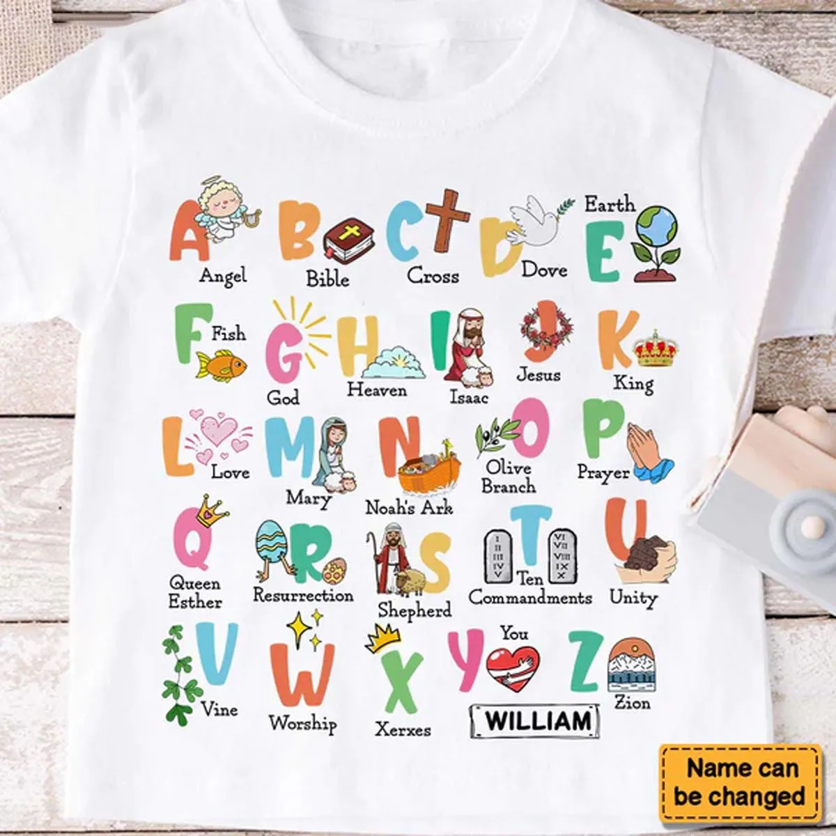 Christianartbag T-shirt, Bible Alphabet Kid T-Shirt, Children's Printed T-Shirts, CABTK01160923.
