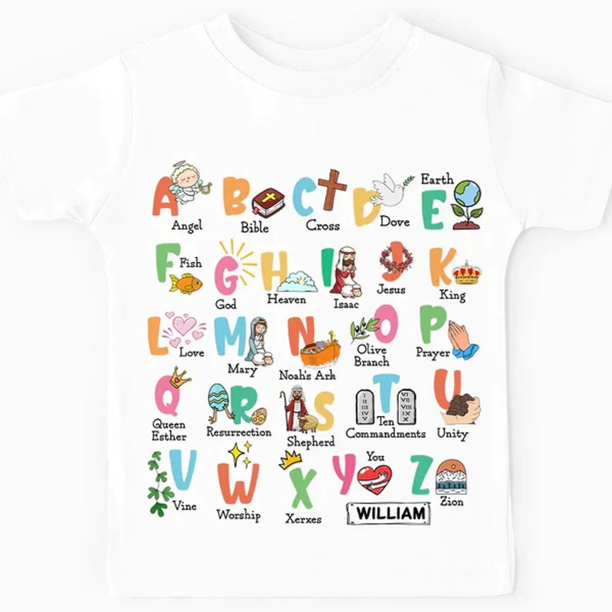 Christianartbag T-shirt, Bible Alphabet Kid T-Shirt, Children's Printed T-Shirts, CABTK01160923.