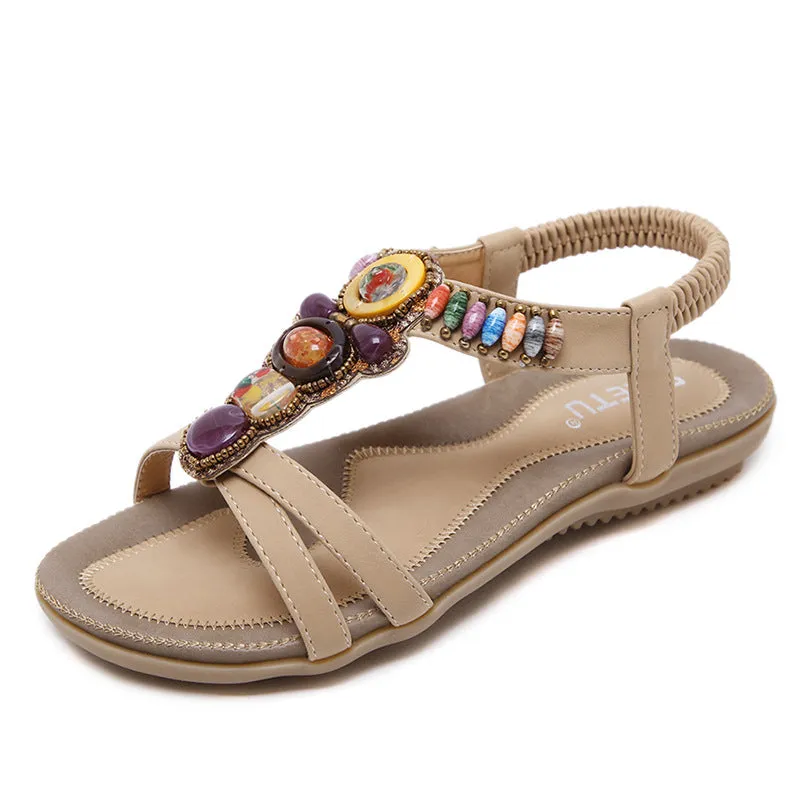 Colorful Boho Chic Strappy Sandals with Stones