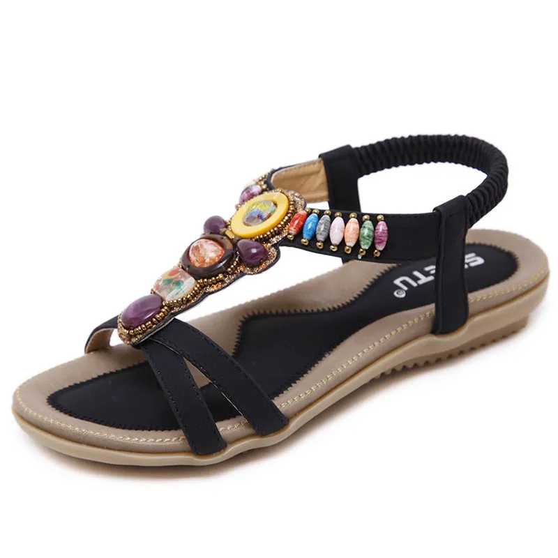 Colorful Boho Chic Strappy Sandals with Stones