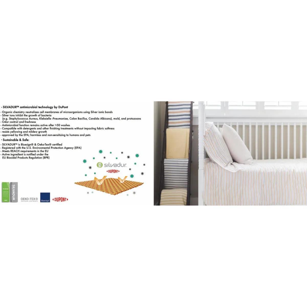 Cotton Duvet Cover - Sage and Grey Pinstripe