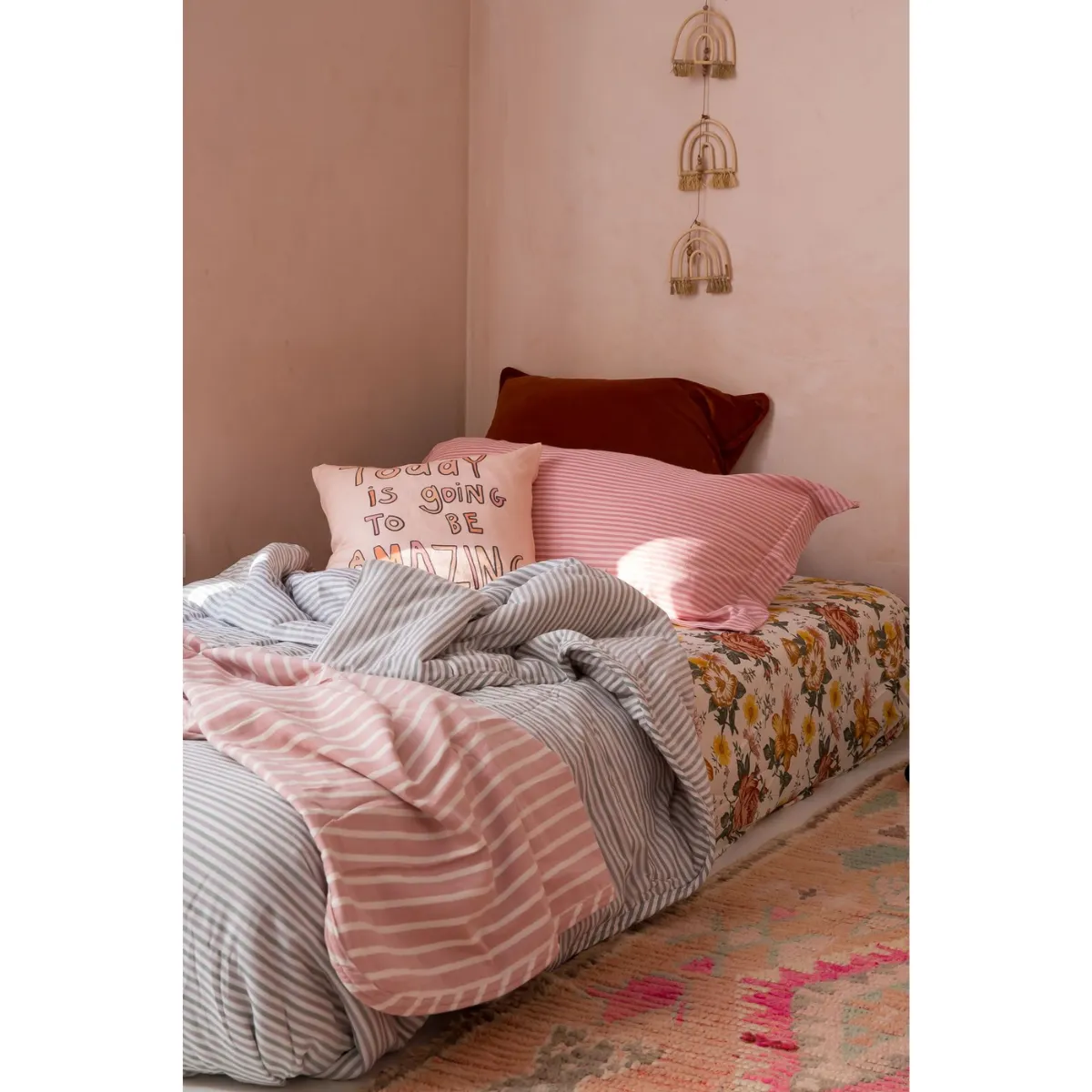 Cotton Duvet Cover - Sage and Grey Pinstripe