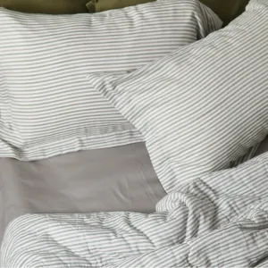 Cotton Duvet Cover - Sage and Grey Pinstripe