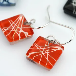 Criss-Cross Square Earrings in Red and White