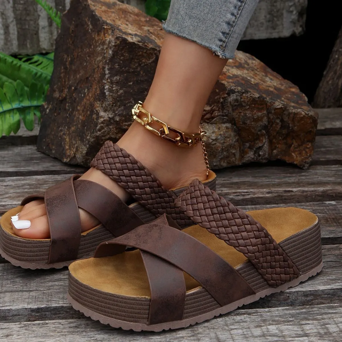 Crisscross Open Toe Platform Sandals