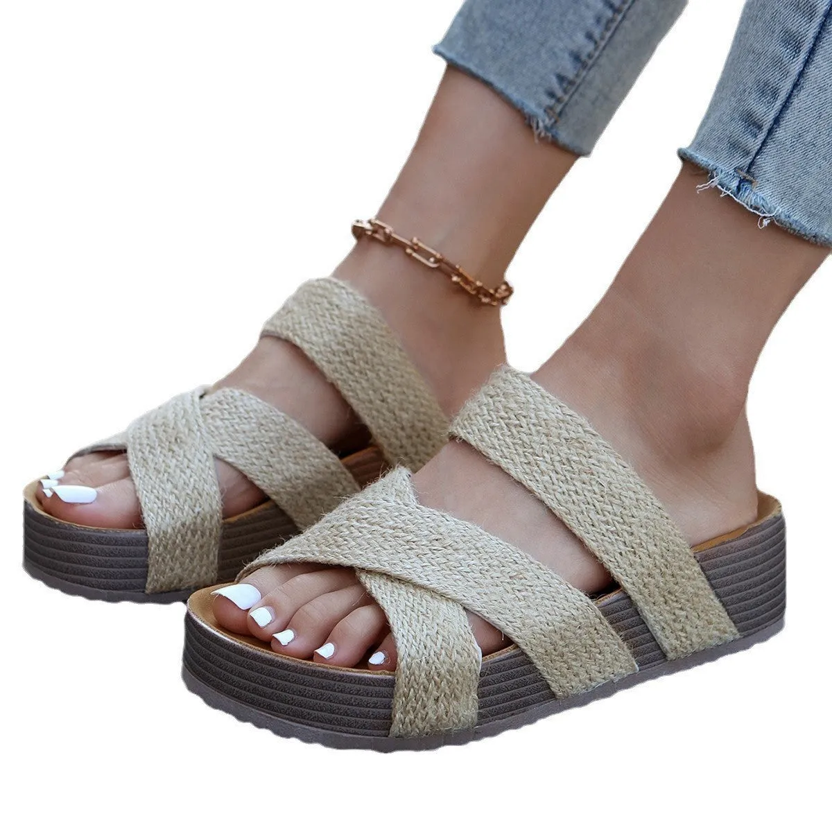 Crisscross Open Toe Platform Sandals