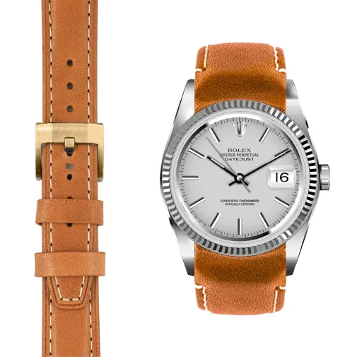 Curved End Leather Strap for Rolex Datejust (5 Digit Reference) with Tang Buckle