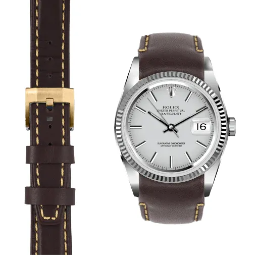 Curved End Leather Strap for Rolex Datejust (5 Digit Reference) with Tang Buckle