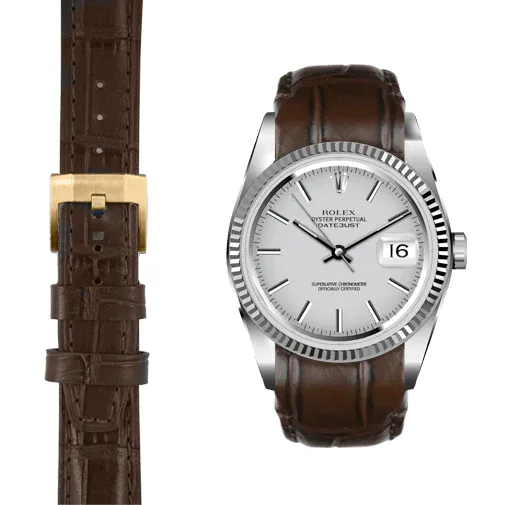 Curved End Leather Strap for Rolex Datejust (5 Digit Reference) with Tang Buckle