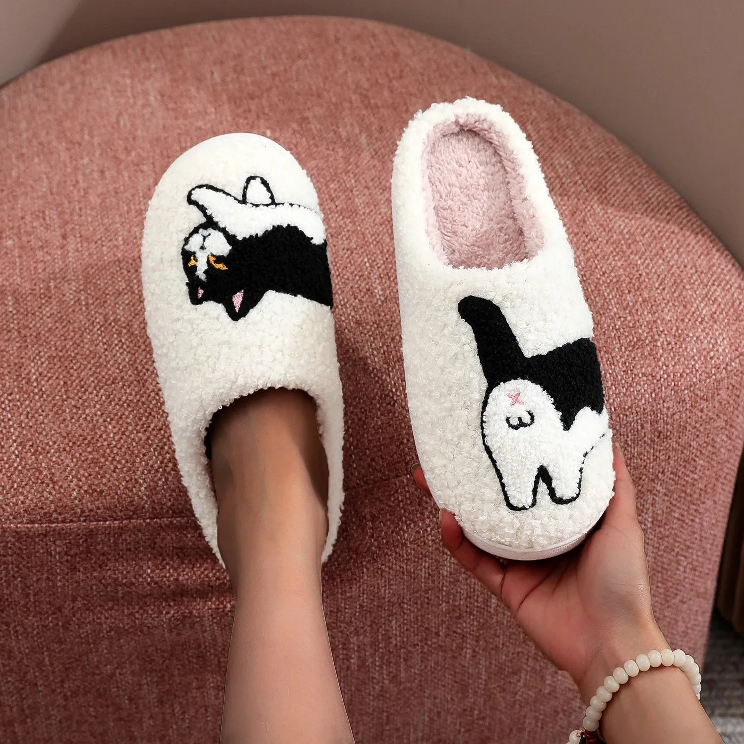 Cute Cat & Pug Plushy Slippers 🐾✨ Cozy Indoor Footwear for Pet Lovers | Warm & Non-slip | Ideal Gift for Cat Moms & Dads! 🐱🎁