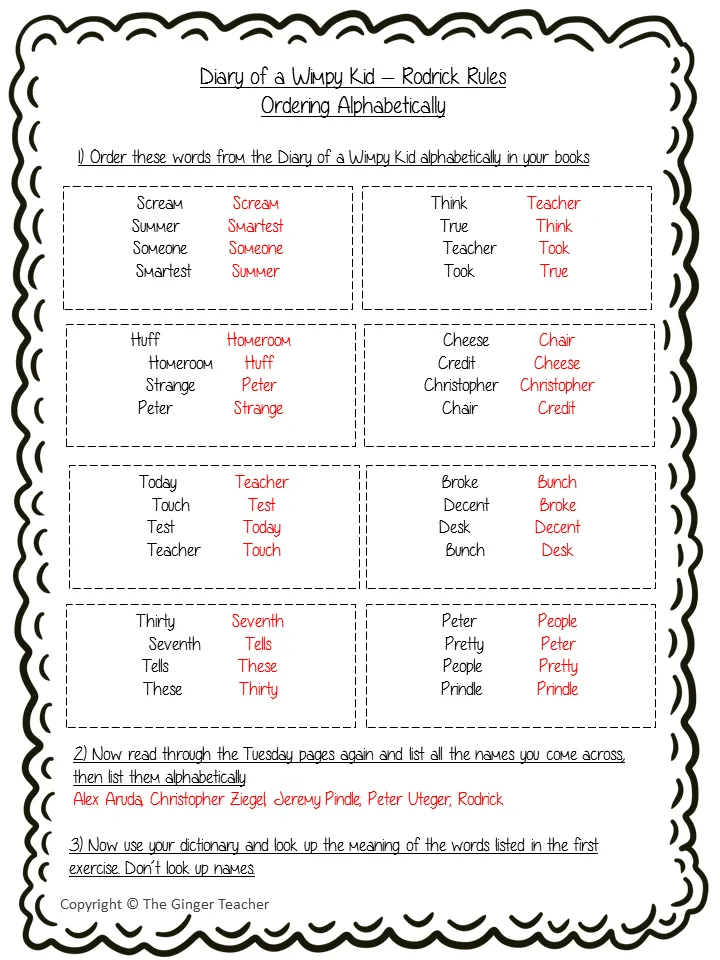 Dictionary Work – Diary of a Wimpy Kid