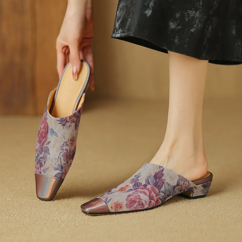 Elegant Suede Mule Slippers with Square Heel