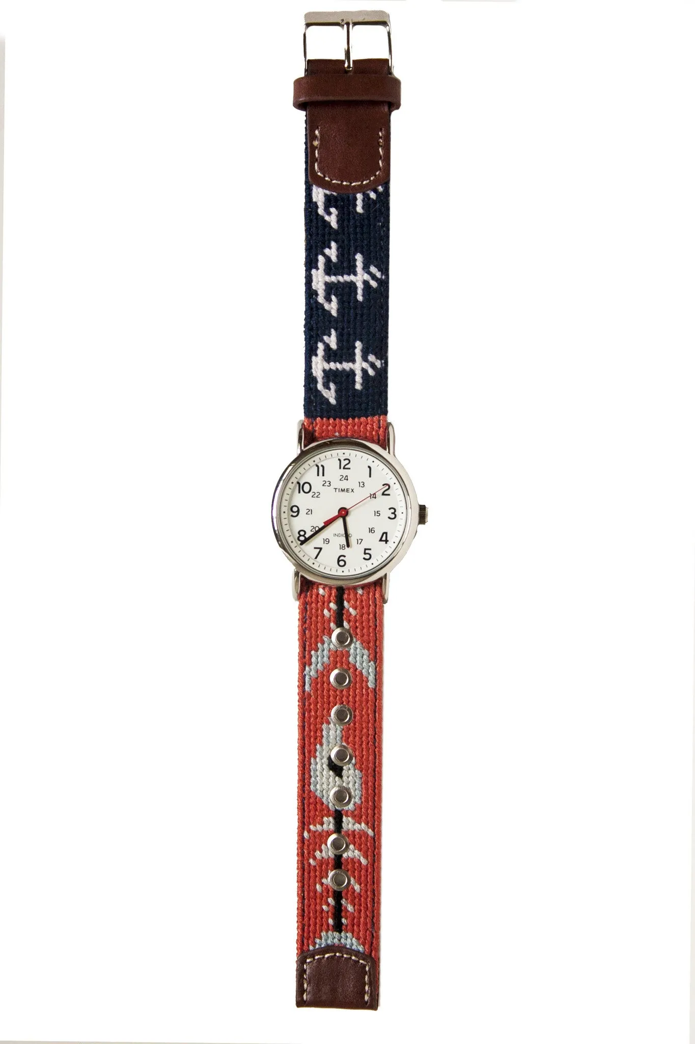 Fish & Anchor Needlepoint Watch Strap With Timex Watch Face