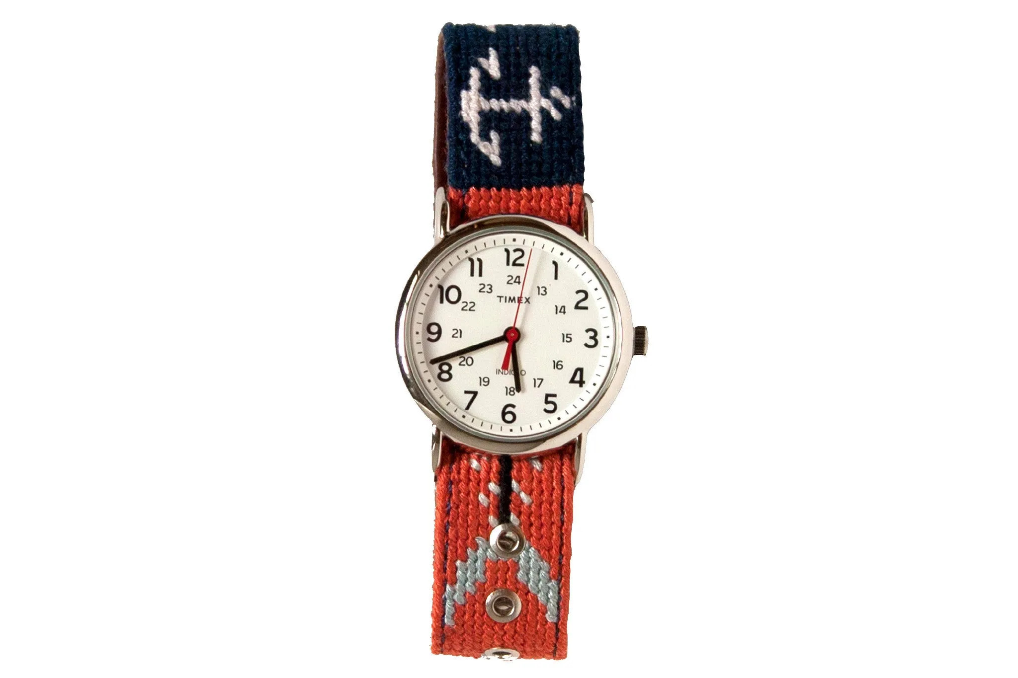 Fish & Anchor Needlepoint Watch Strap With Timex Watch Face