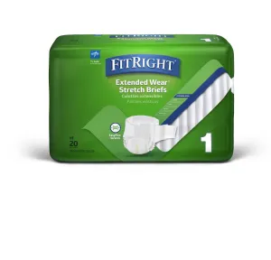 FitRight Extended Wear Stretch Briefs, Size 1 (case of 80)