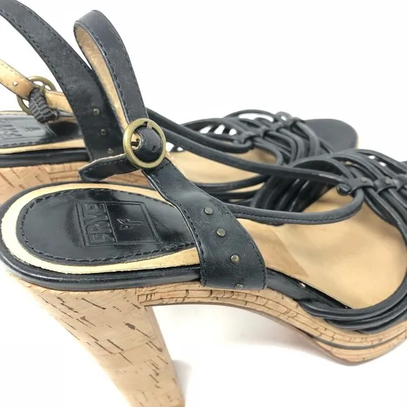 FRYE Lena Strappy Leather Cork Platform Sandal 9.5